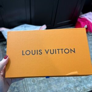 Orange and Tan Box with Blue Ribbon